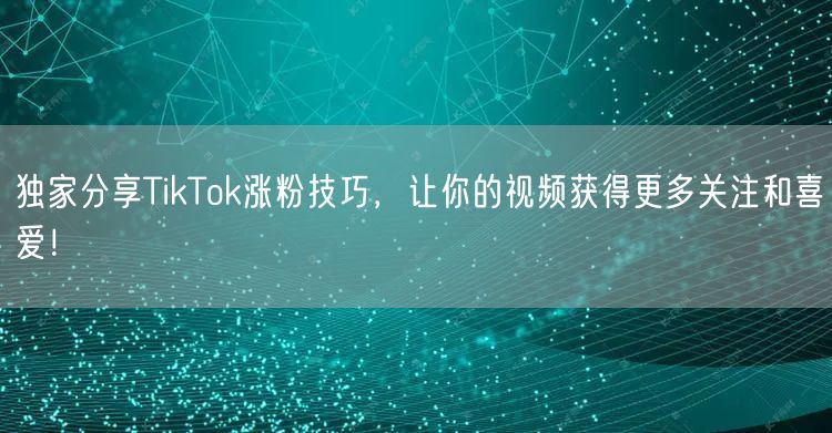 独家分享TikTok涨粉技巧，让你的视频获得更多关注和喜爱！