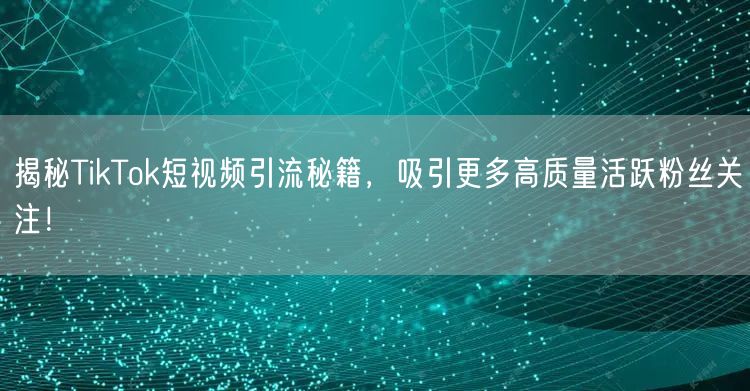 揭秘TikTok短视频引流秘籍，吸引更多高质量活跃粉丝关注！